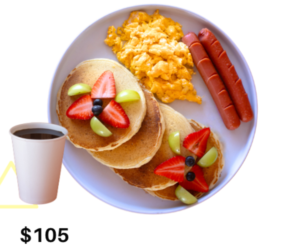Combo 3 Hotcakes con Huevo Revuelto y una Salchicha + Cafe (A domicilio)