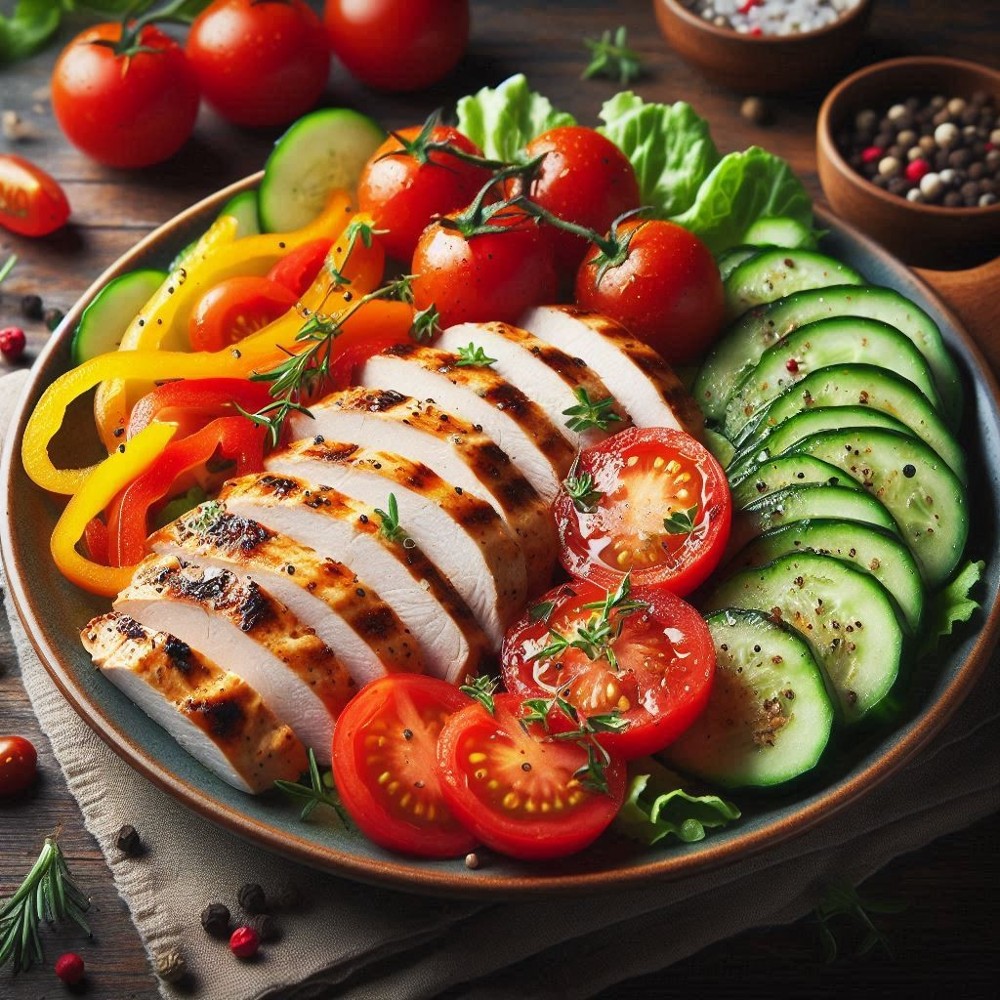 Куряча грудка, смажена на мангалі, з овочами, 360 г