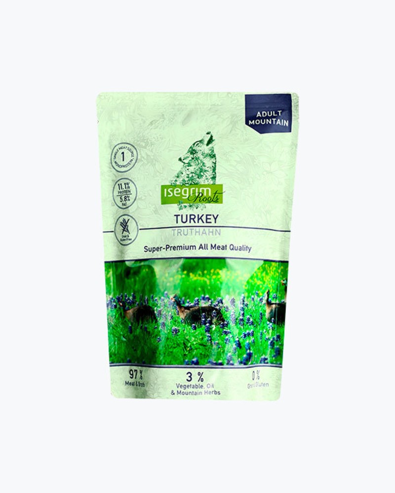 ISEGRIM Pouch Roots Turkey Monoprotein 410g Індичка з козлобородником, соняшниковою олією та гірськими травами