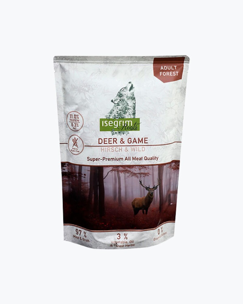 ISEGRIM Pouch Roots Deer & Game 410g Оленина та дичина з коренем петрушки та сафлоровою олією