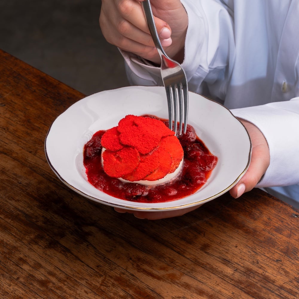 Truffle Burrata with strawberry jam