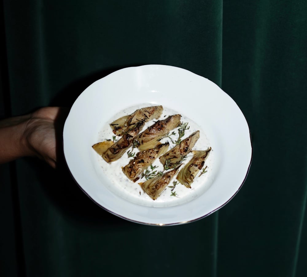 Roasted artichoke with truffle sauce d
