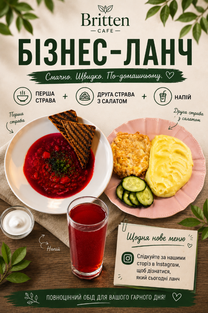 Бізнес-ланч / Business Lunch (по робочих днях з 13:00 до 16:00)