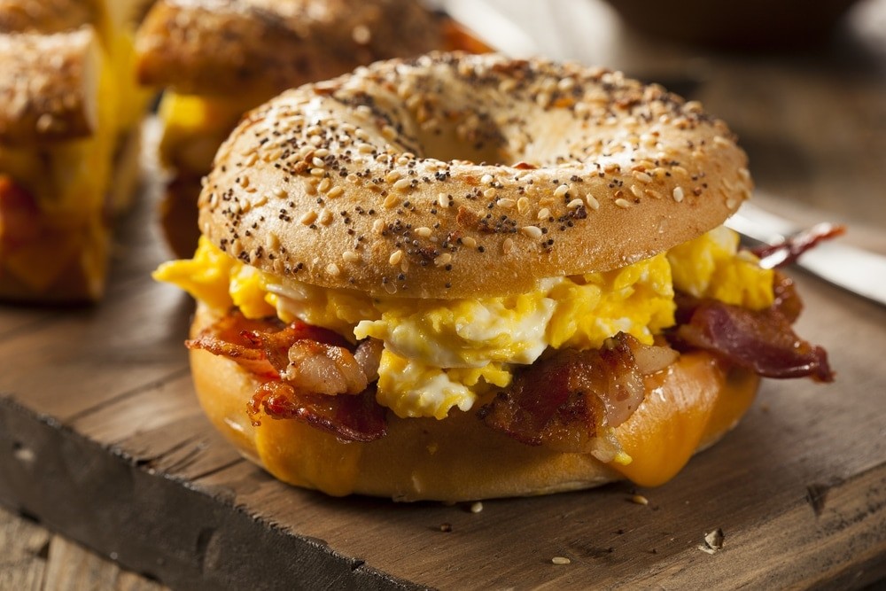 Bagel eggs and bacon