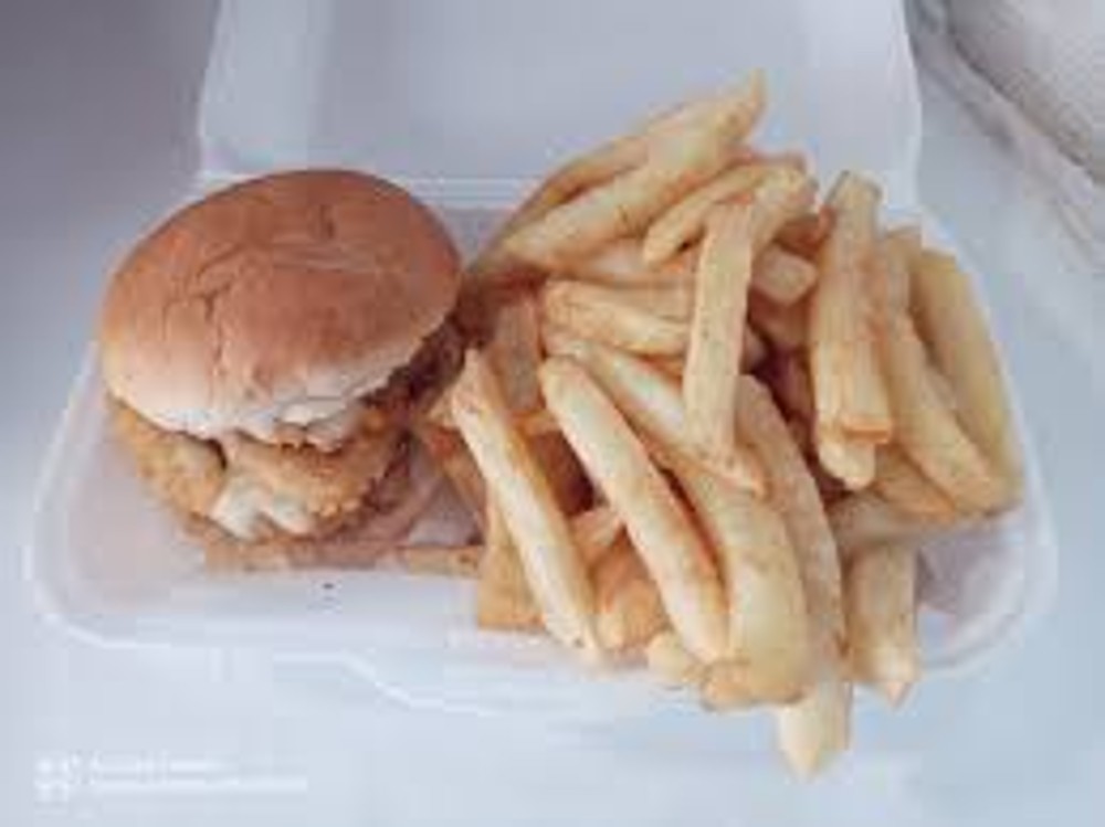 Calamari Burger & Chips 300g