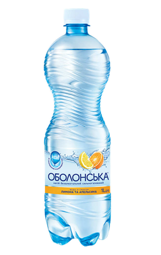 Вода мінеральна Оболонська Лимон та апельсин сильногазована 0.5
