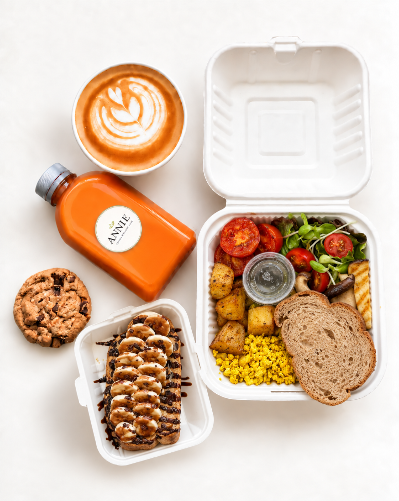 Breakfast Set #6 (Brekkie Vegan Plate, Peanut Butter Banana Toast)