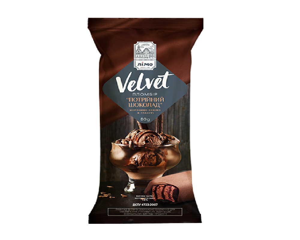 Морозиво Velvet ескімо пломбір шоколадний в шоколадній глазурі 80г