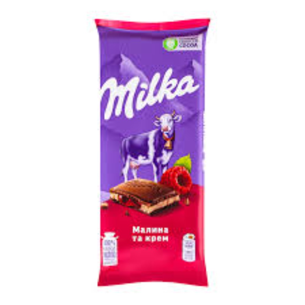 Шоколад Milka малина та крем