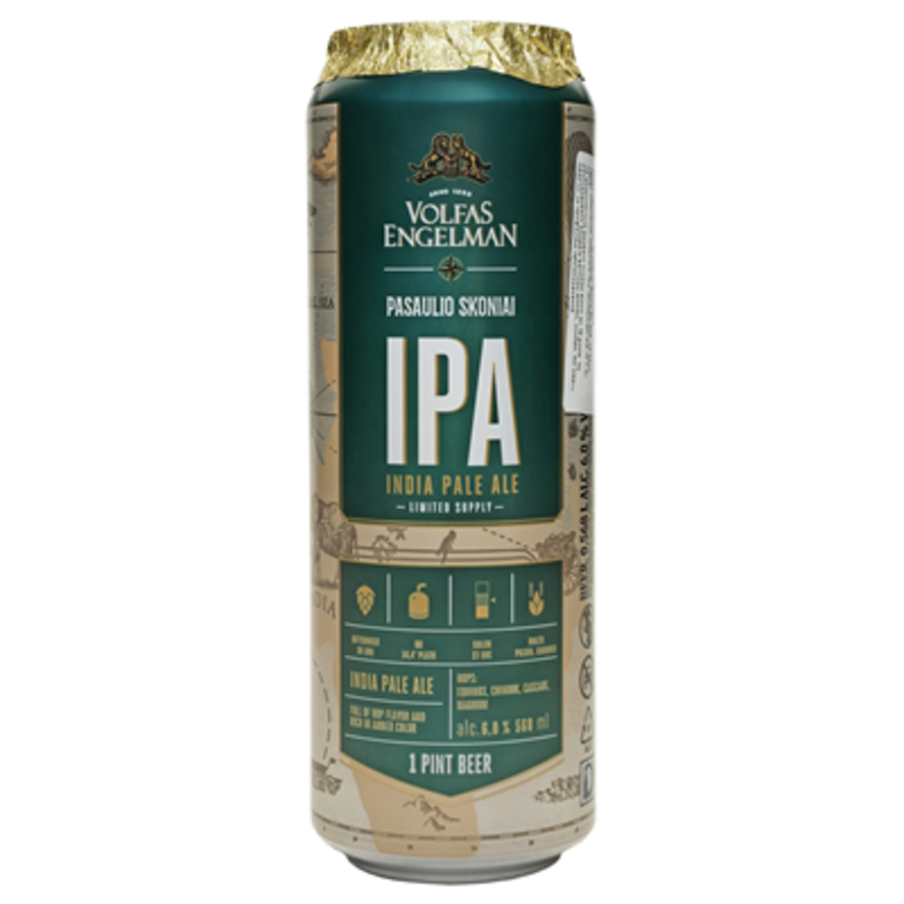 Пиво Volfas Engelman IPA, бурштинове, 6%, з/б, 0,568 л