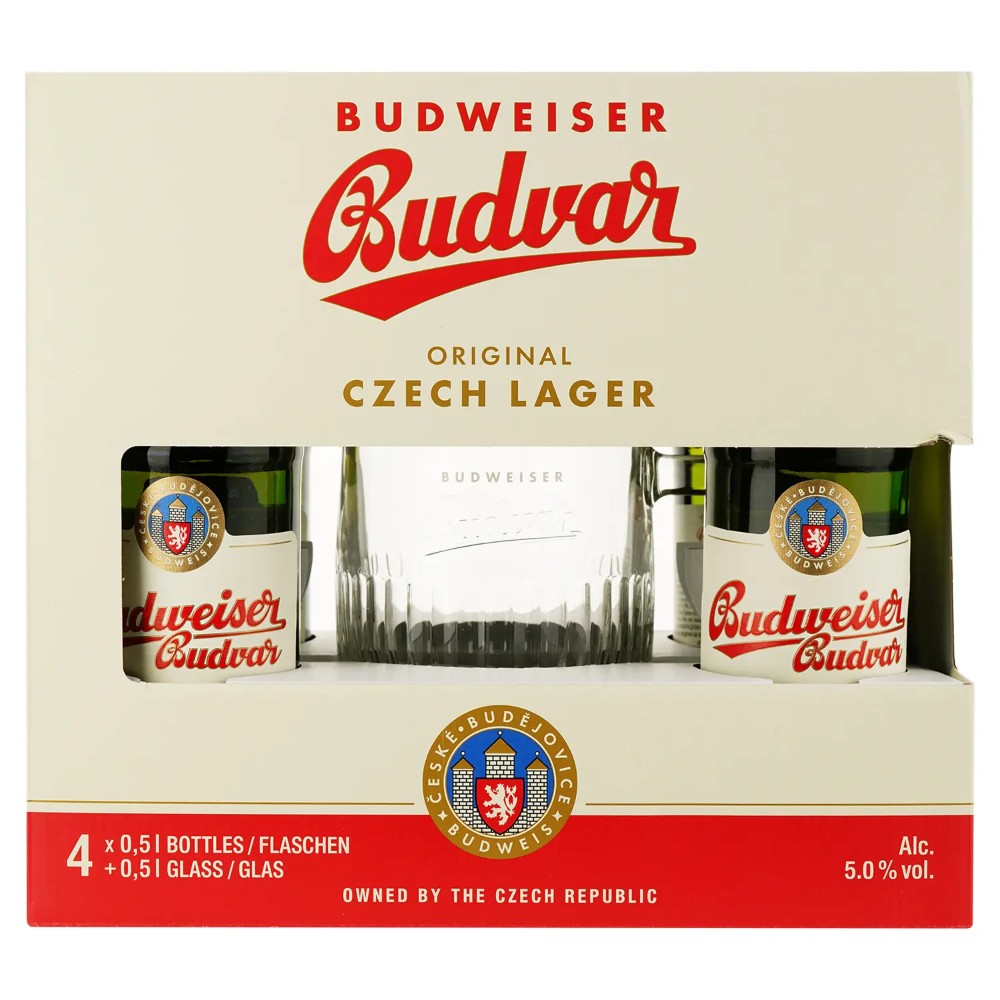 Набір пива Budweiser 5% (4 шт. х 0.5 л) + бокал