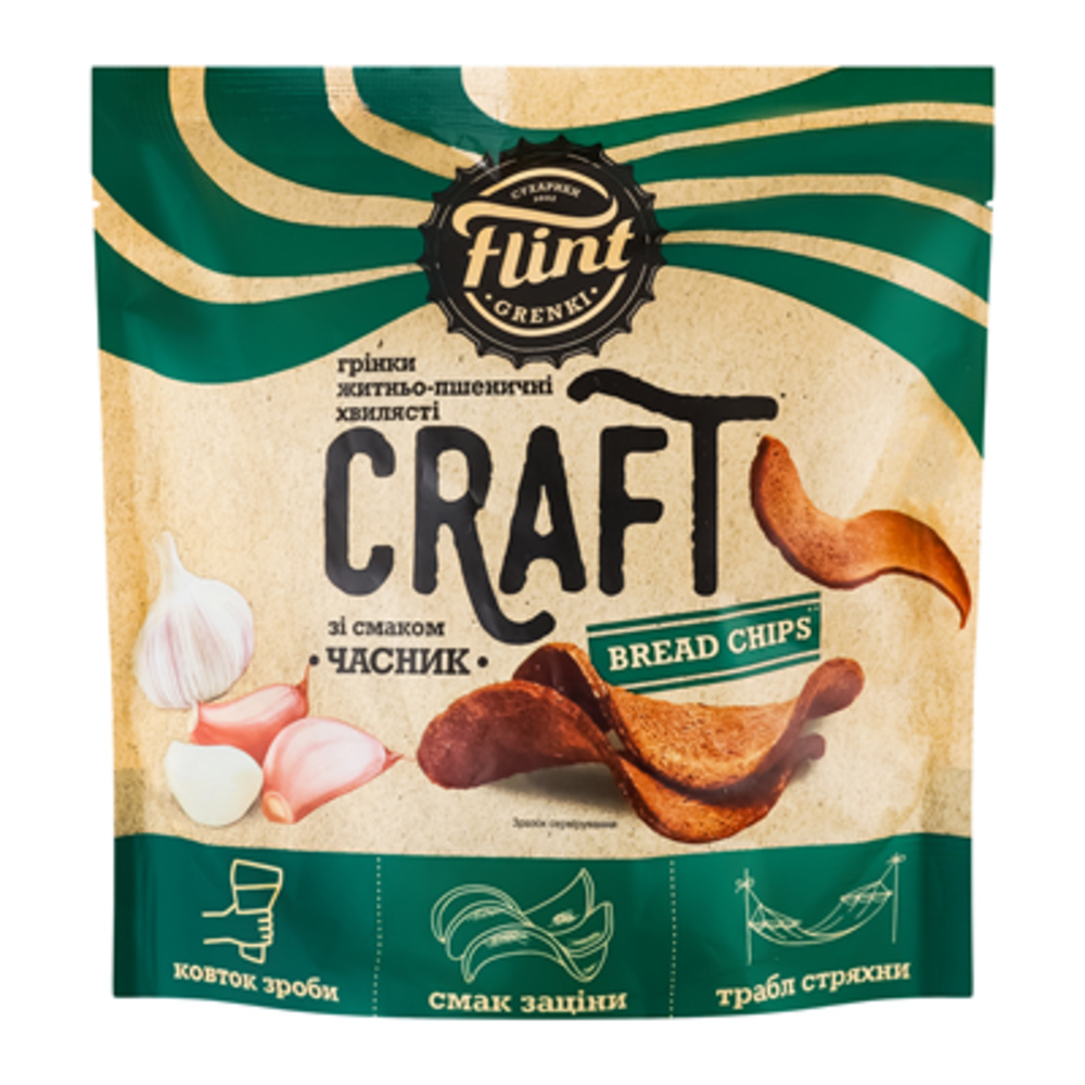 Грінки Flint Craft Часник житньо-пшеничні хвилясті 90г