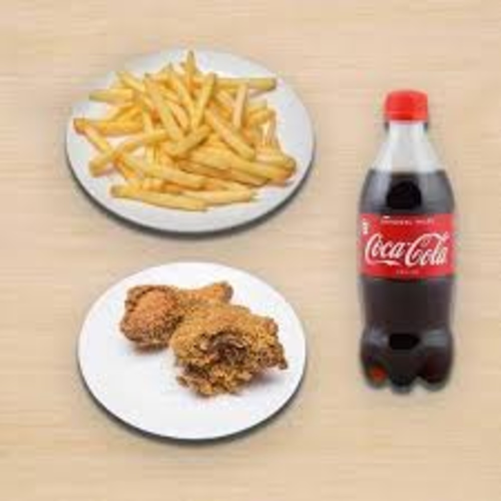 6 piece Fried Chicken and 2 burgers and 8 Regular Wings and Large chips,1L soda
