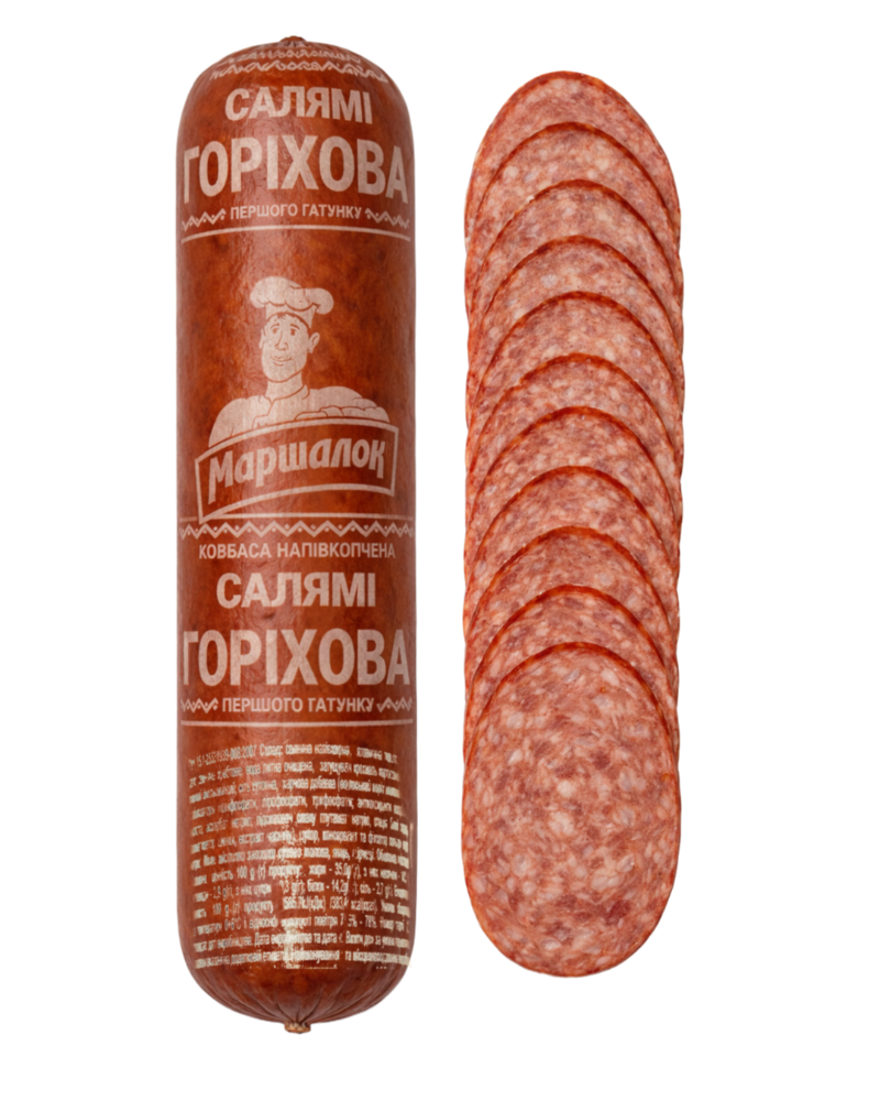 Ковбаса «Салямі Горіхова» напівкопчена 1 гатунку