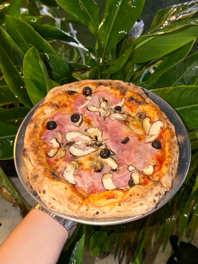 HAM-MUSHROOMS-OLIVES PIZZA