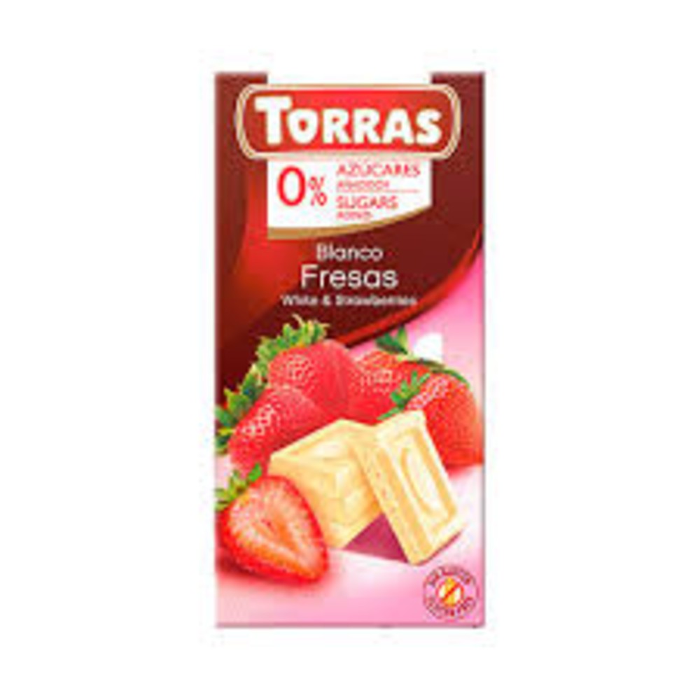 Torras Шоколад білий з полуницею без цукру 75г