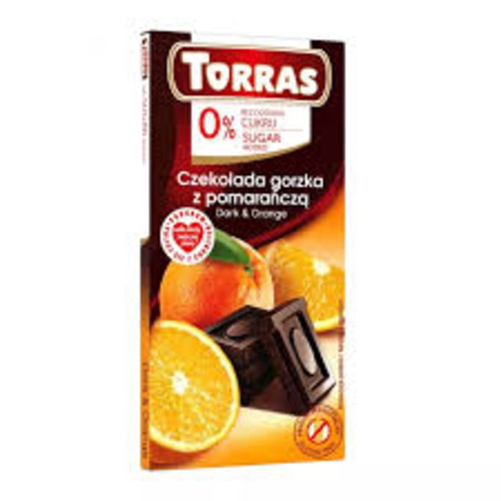 Torras Шоколад чорний з апельсином без цукру 75г
