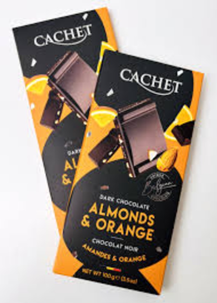 Cachet Almonds & Orange / Шоколад чорний з мигдалем та апельсином 100г