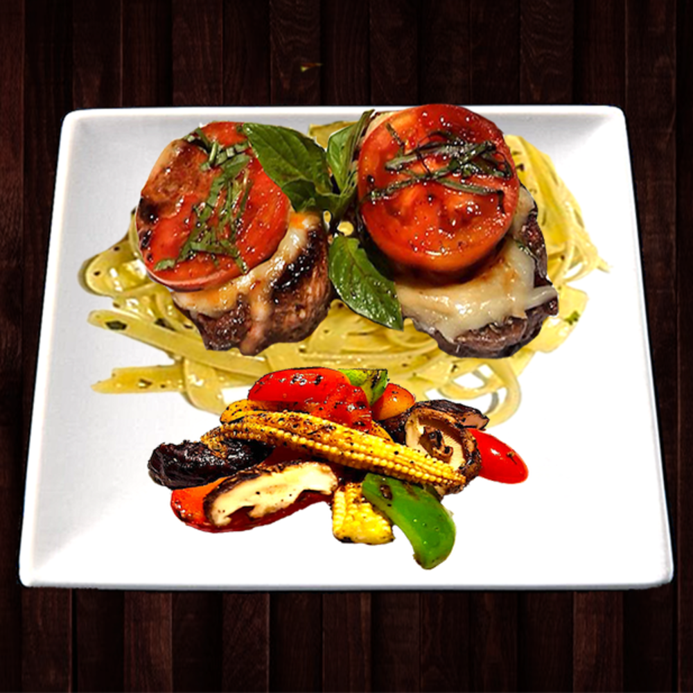 Pork Caprese on Pasta w/ Balsamic Mozzarella