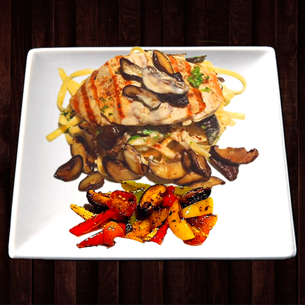 Grilled Chicken Pasta w/ Shiitake Truffle Cream Sauce