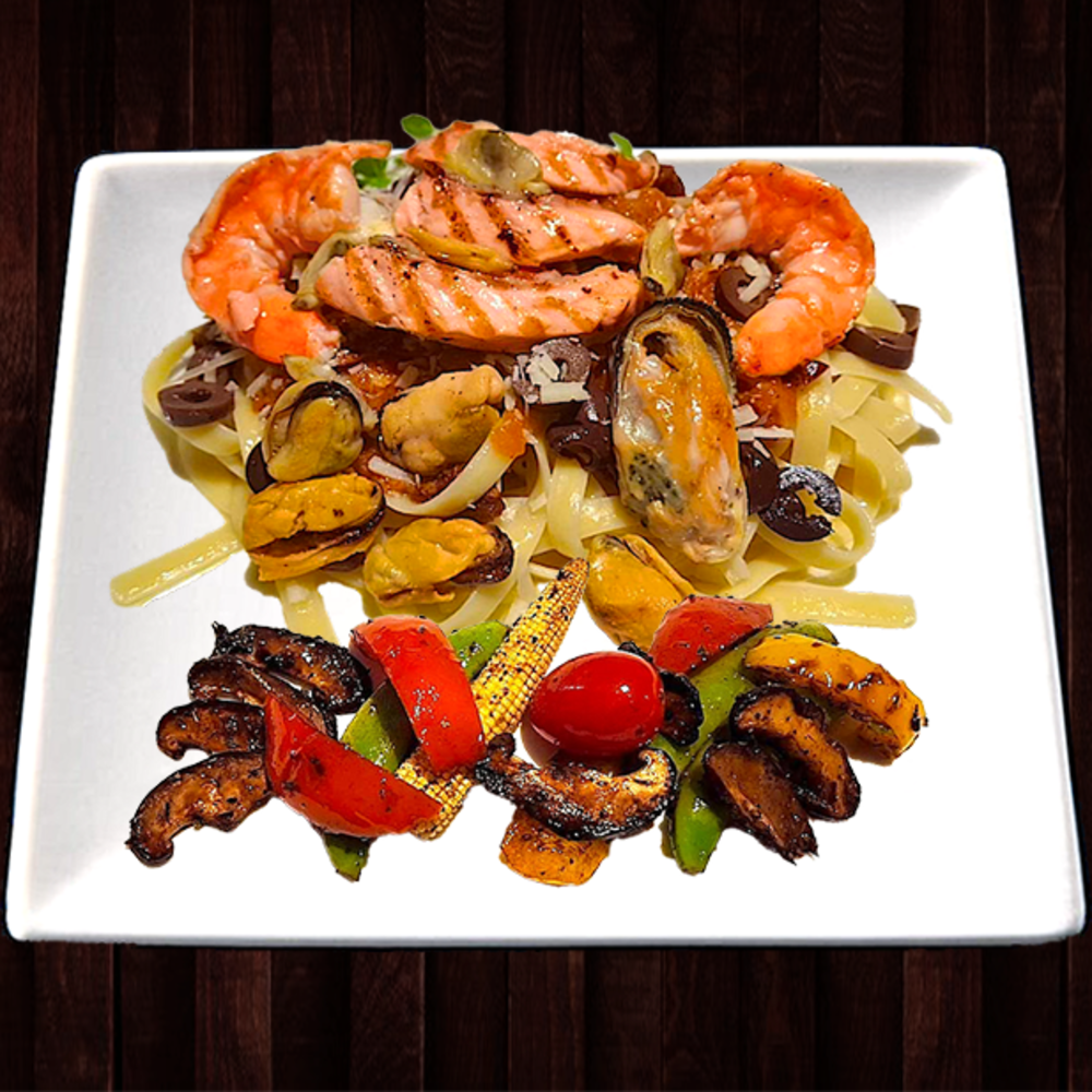 Grilled Seafood on Pasta Fresca
