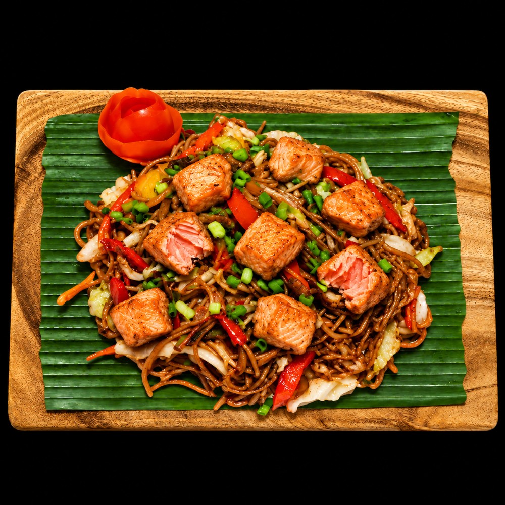 Yakisoba Noodles w/ Grilled Salmon
