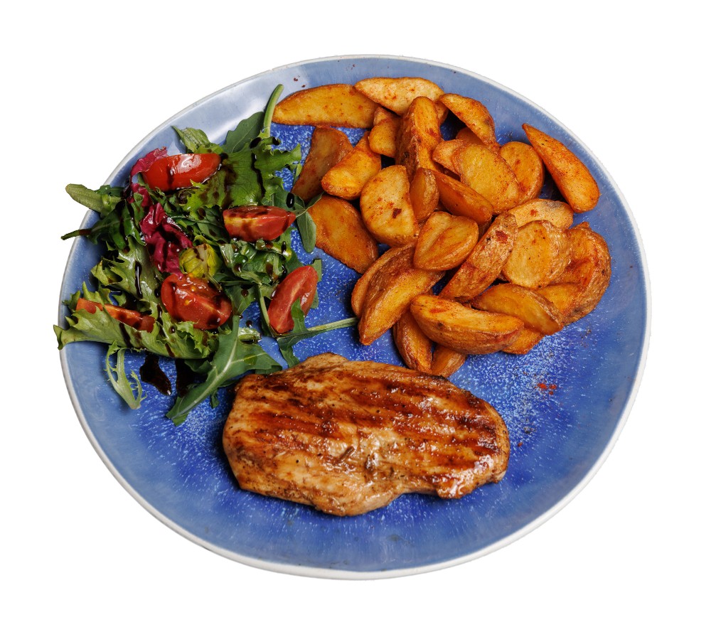 Стейк з курячого філе з салатом та гарніром / Grilled chicken breast