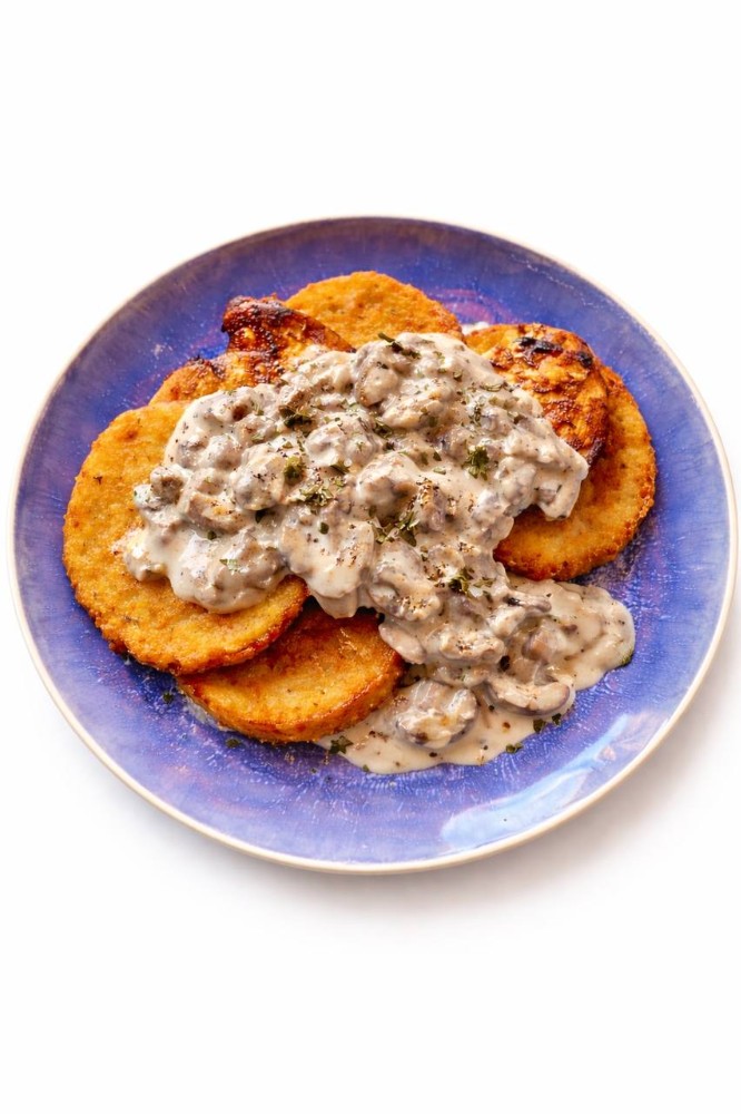 Деруни з грибами та куркою гриль / Potato pancakes with mushrooms and grilled chicken