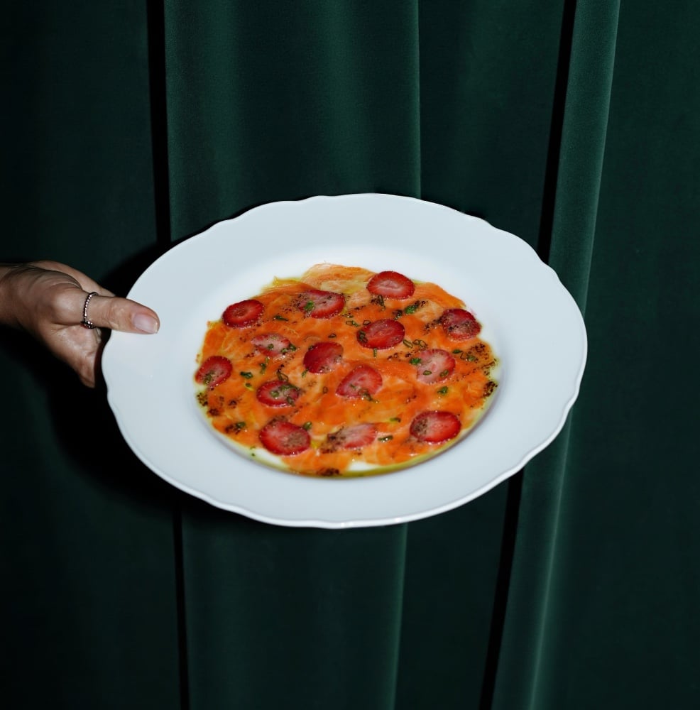 Salmon strawberry carpaccio