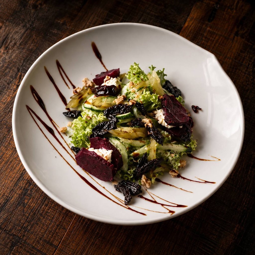 Салат з буряком,крем-сиром та чорносливом