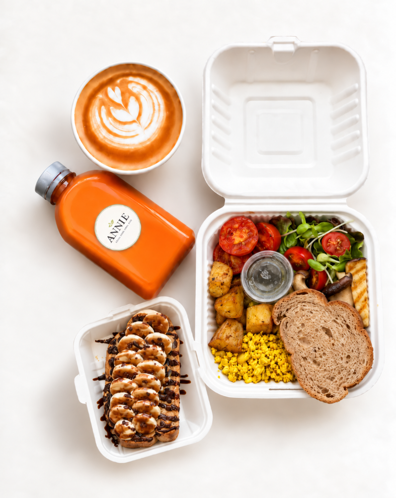 Breakfast Set #6 (Brekkie Vegan Plate, Peanut Butter Banana Toast)
