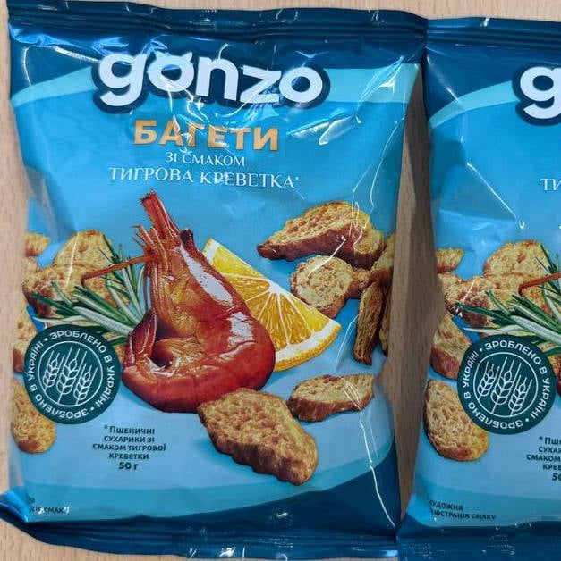 Сухарики пшеничні (багети) тигрова креветка Gonzo, 50г