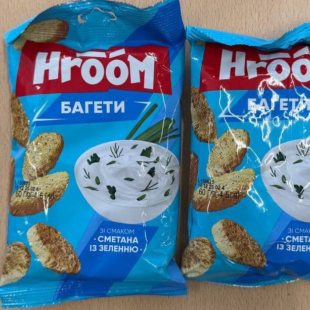 Сухарики багетні Сметана із зеленню ТМ "HROOM" (До бочкового) 60г