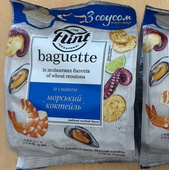 Сухарики ТМ "Flint Baguette" морський коктейль" з соусом тартар(2) (До бочкового), 50г