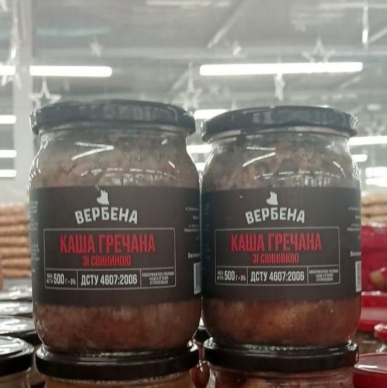 Консерва Каша гречана зі свининою Вербена, скло (1234), 500г