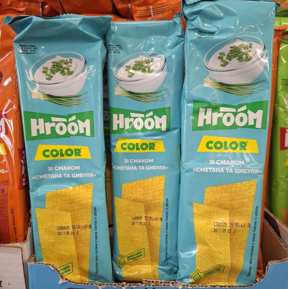 Чіпси картопляні пластинки Сметана та цибуля ТМ "HROOM", 75г (до бочкового)