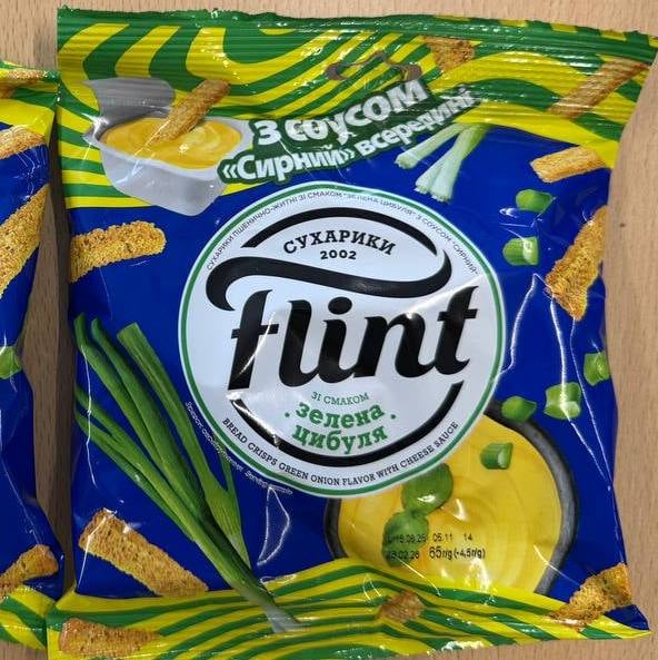 Сухарики ТМ "Flint "Зелена цибуля з соусом  "Сирний" (До бочкового) 65г