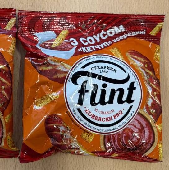 Сухарики зі смаком "Ковбаски BBQ" з кетчупом (2) TM Flint (До бочкового), 65г