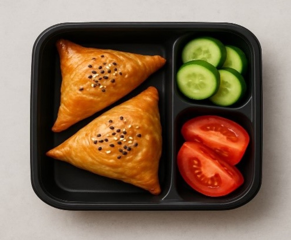 Lunch Box 2 (two chicken samsas, salad) - Ланч-бокс 2 (две самсы с курицей, салат)