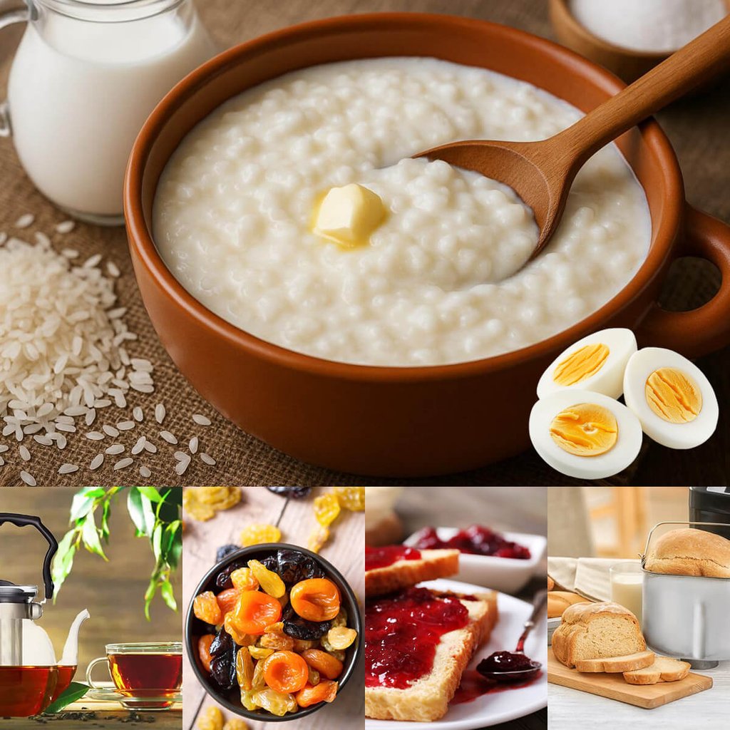 Breakfast 2: Rice porridge, two boiled eggs, homemade bread, tea, dried fruits - Завтрак 2: Рисовая каша, два вареных яйца, домашний хлеб, чай, сухофрукты