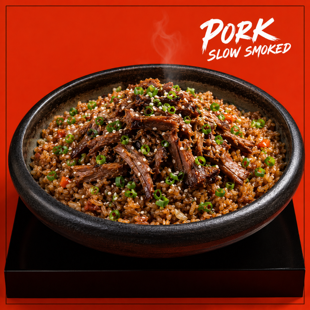 ბრინჯი აწეწილი ღორის ხორცით / Rice with Pulled Pork