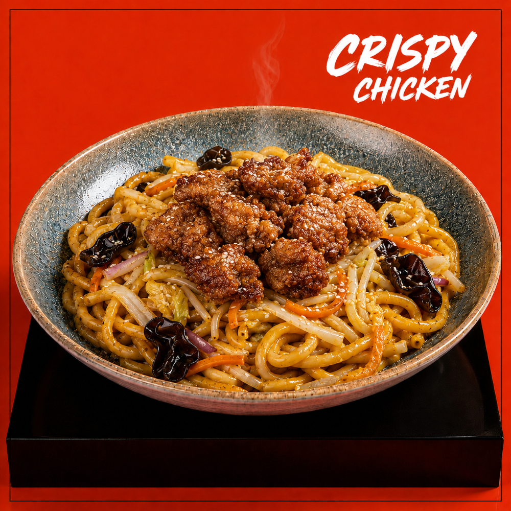 ატრია ხრაშუნა ქათმით / Noodles with crispy chicken