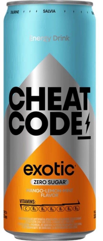 Б/а енерг.напій "CHEAT CODE EXOTIC" манго-лимон-м'ята банка 0,33л FIT