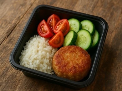 Lunch Box 1 (chicken cutlet, boiled rice, salad) - Ланч-бокс 1 (куриная котлета, отварной рис, салат)